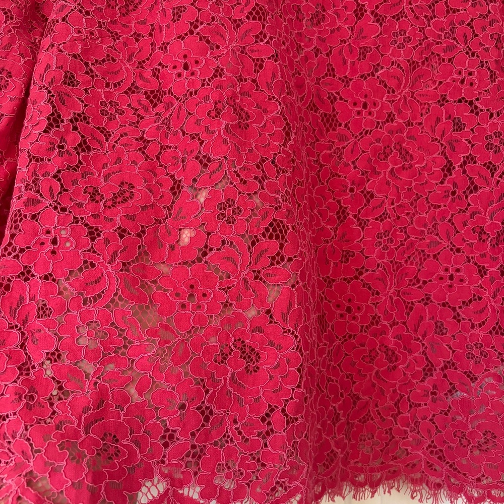J. Crew Scalloped Lace Mockneck Top Vibrant Pink Lace Blouse Size 14‎ Sheer Glam - Picture 4 of 12